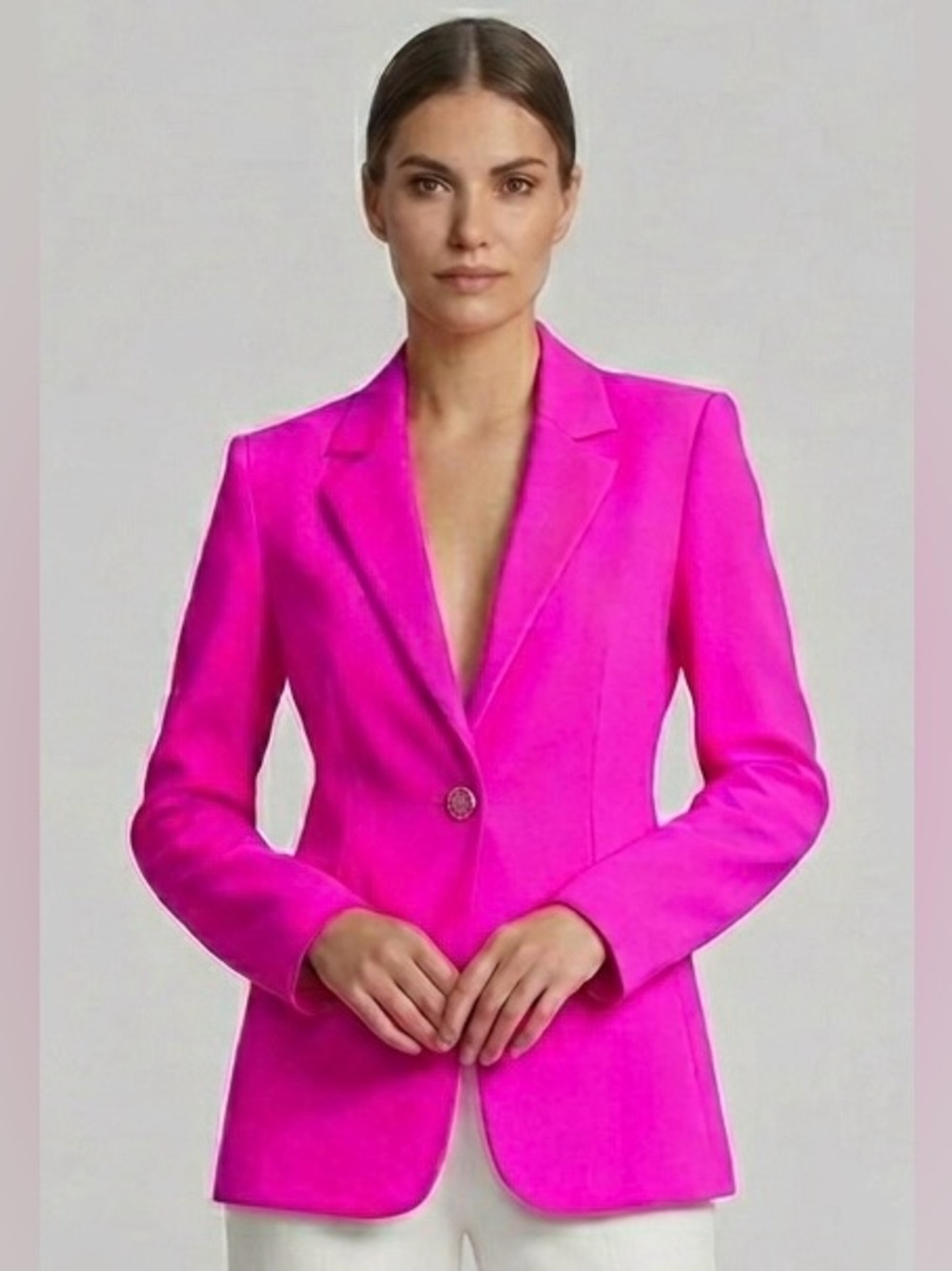 Nanette Lepore Nolita Stretch Blazer Fuchsia Hot Pink Single Button- Size 8